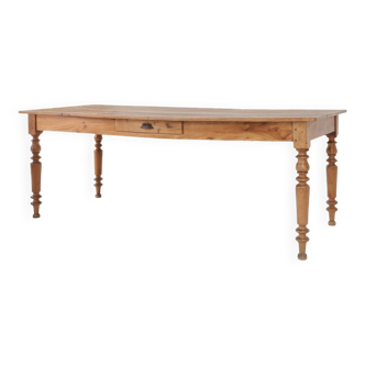 Table à manger française de style Wabi sabi en bois d'orme avec tiroir, ca. 1850