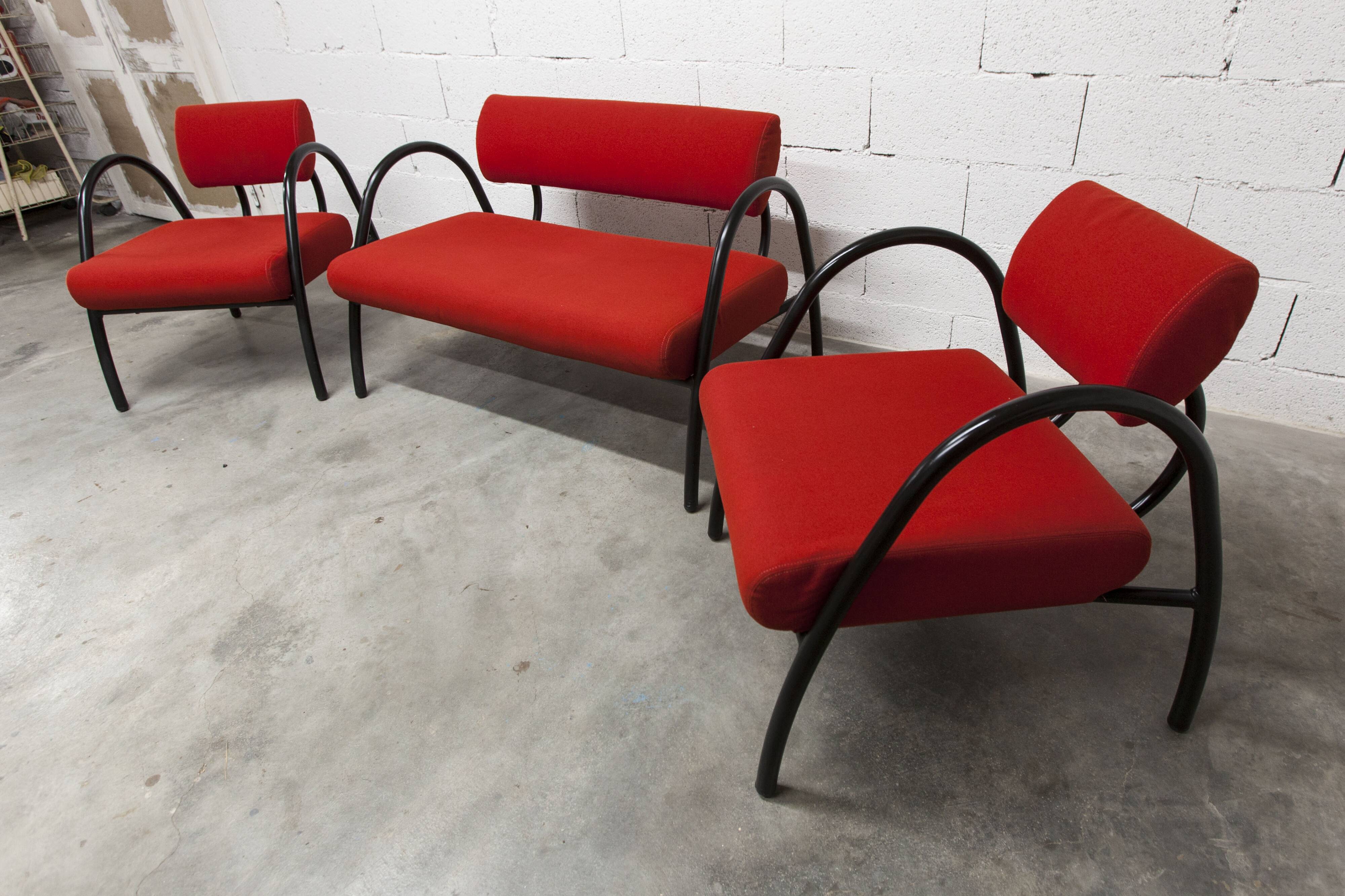 Sofa set with 2 designer armchairs 2001 red