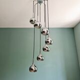 Large chrome-plated metal waterfall chandelier, Hans-Agne Jakobsson, 1960-70