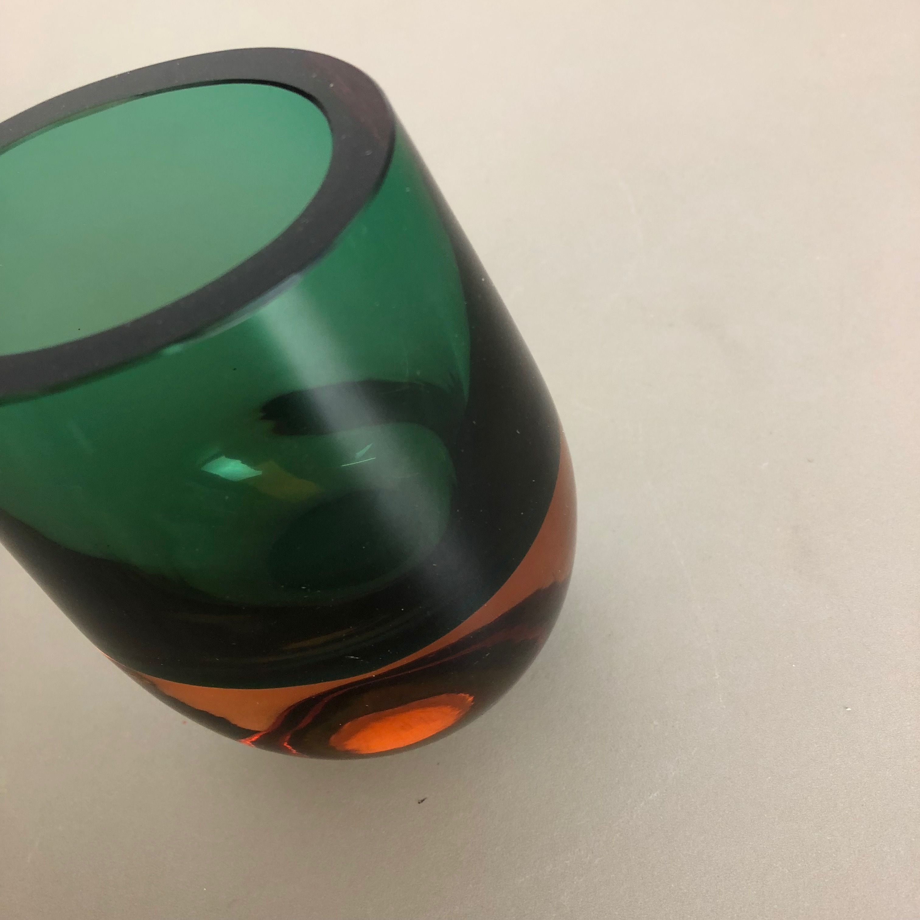 Multi-Color Heavy Two Color Murano Glass Sommerso Object Vase Bowl, Italy, 1970s