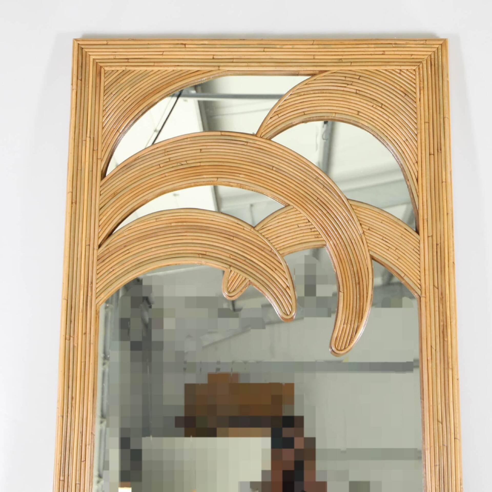 Grand miroir « palmes » en rotin
