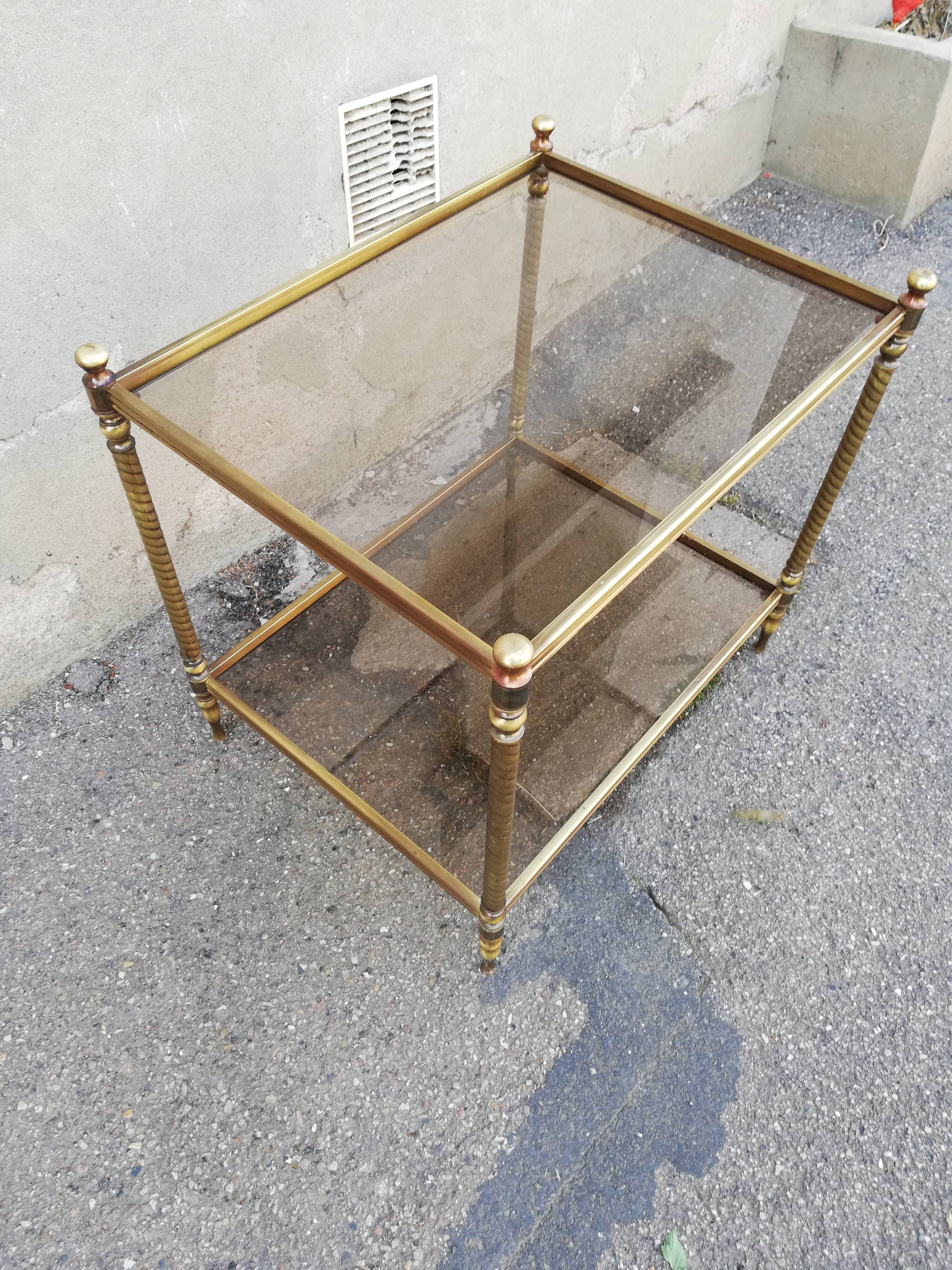 Vintage brass side table and 2 smoked glass trays
