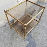 Vintage brass side table and 2 smoked glass trays