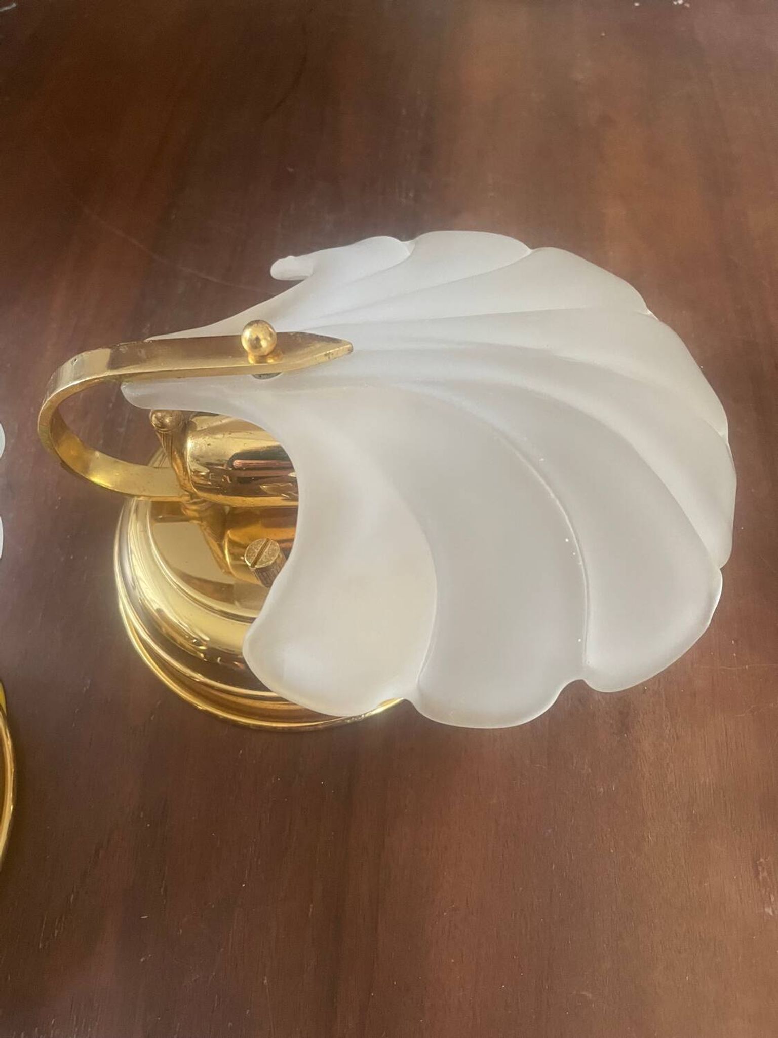 Pair of vintage polished glass shell sconces