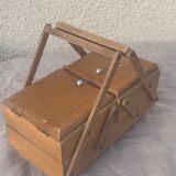 Sewing box in old varnished wood