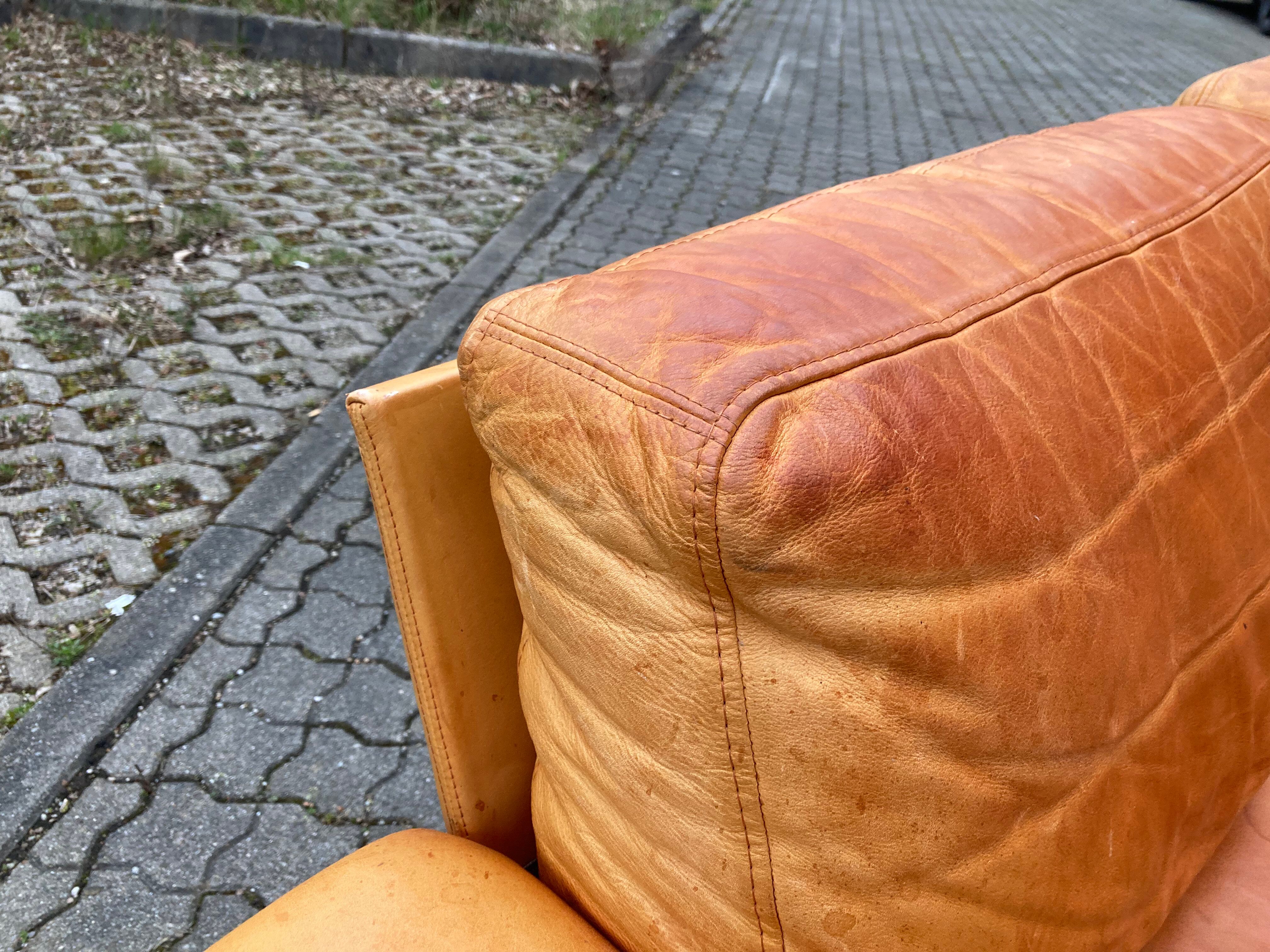 Danish Modern Mid Century Vintage Cognac Leather Sofa