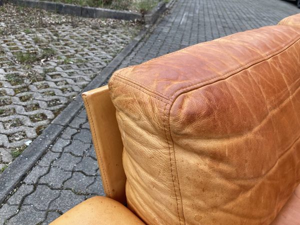 Canapé en cuir cognac vintage danois moderne du milieu du siècle