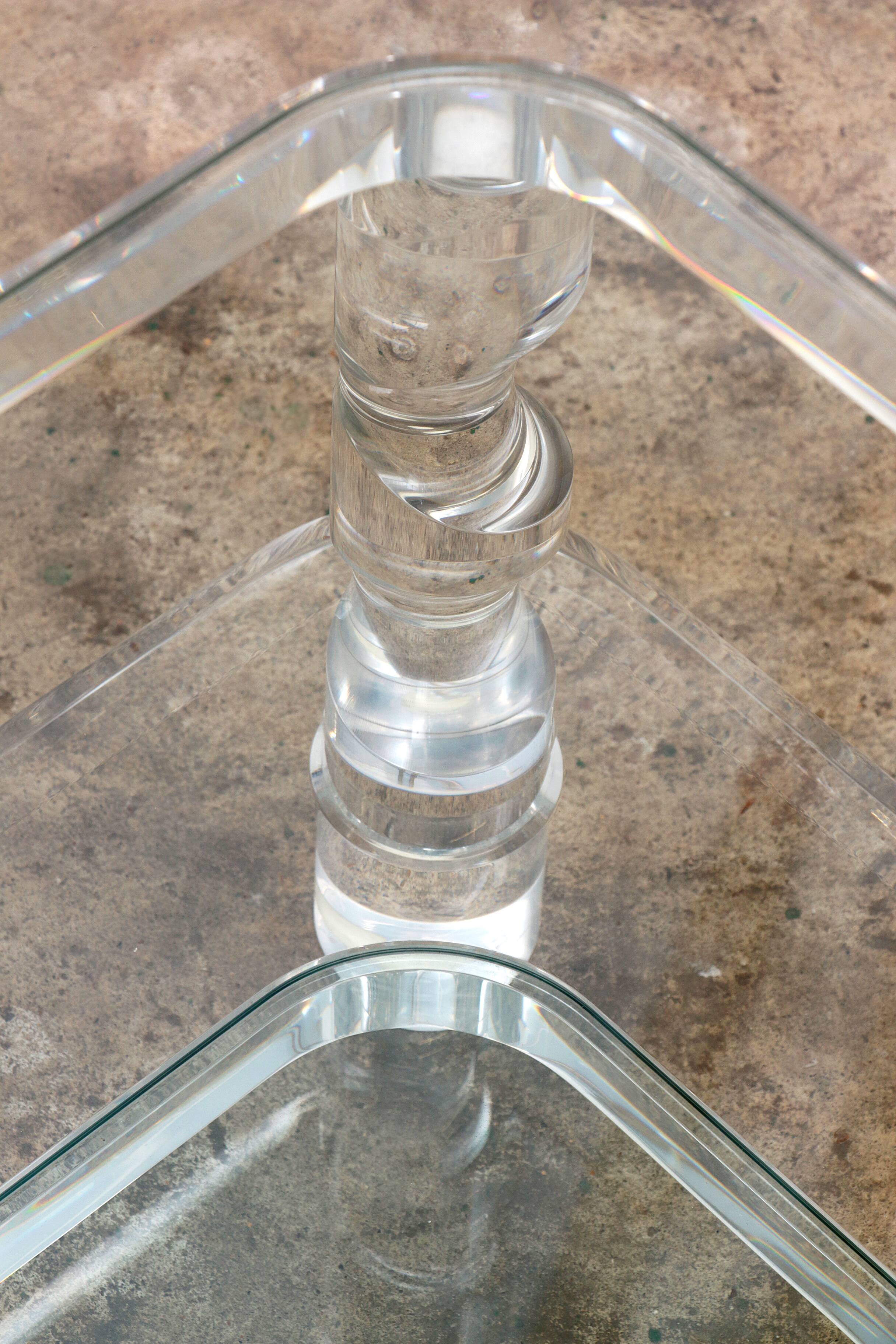 French Coffee Table Lucite and Glass Maison Romeo, 1970s