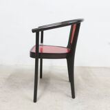 Baumann Diese table and 6 armchairs, Pagnon Pelhaître design, Wenge and red color,