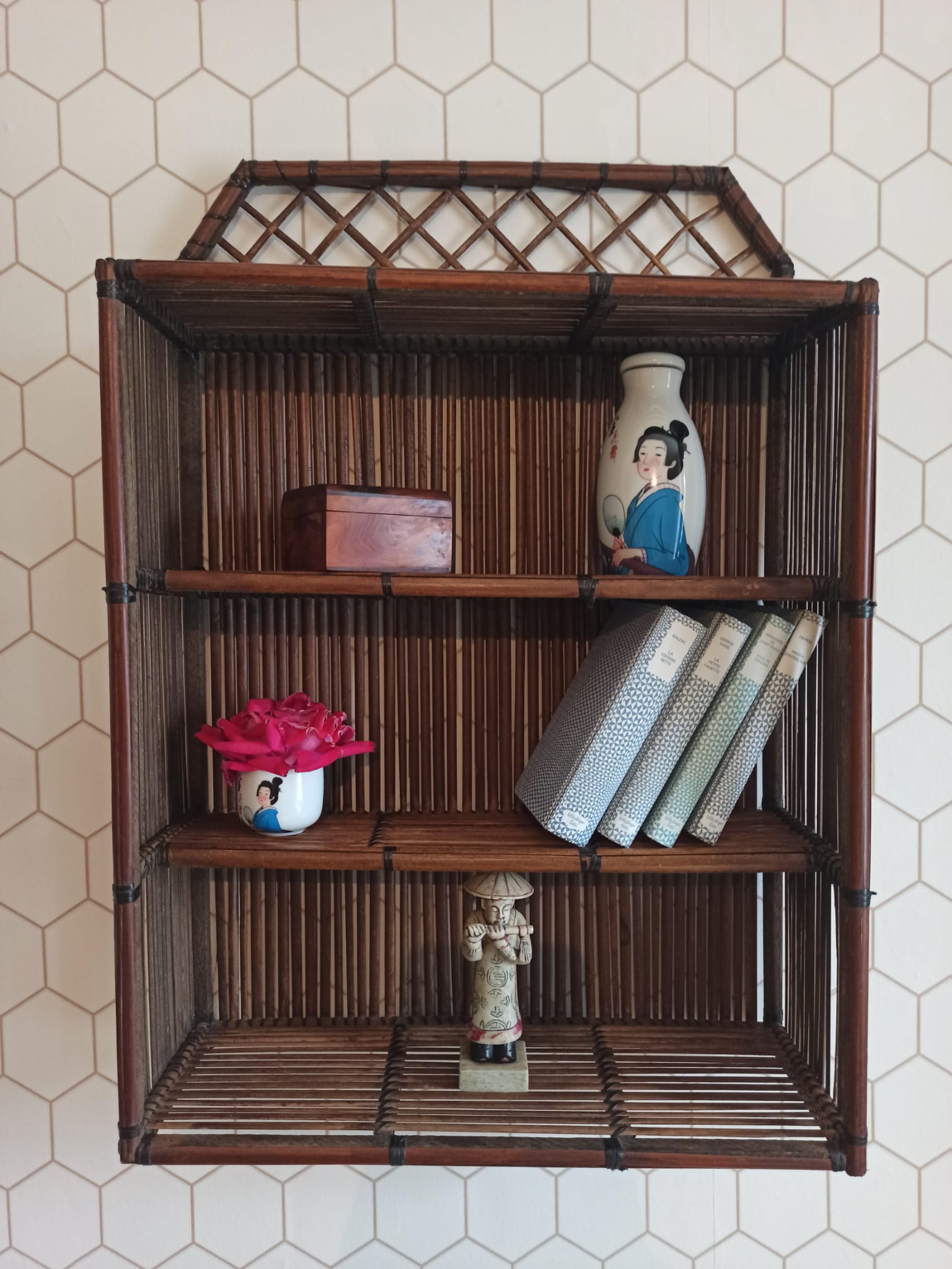 Rattan and bamboo shelf