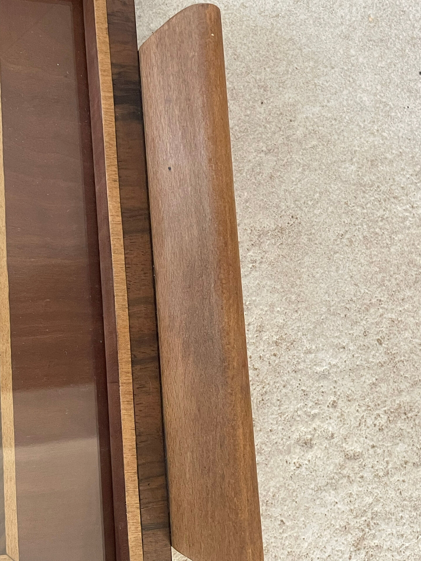 Art Deco service tray in precious wood under glass