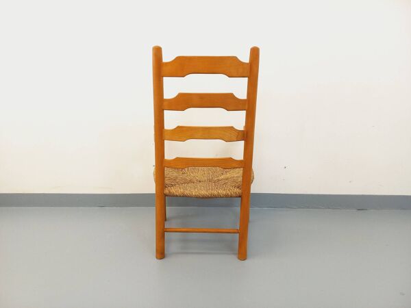 Fauteuil vintage en bois de hêtre et paille des années 50