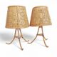 Mid-Century Bamboo and Cane Pair of Large Table Lamps By Louis Sognot, 1970s