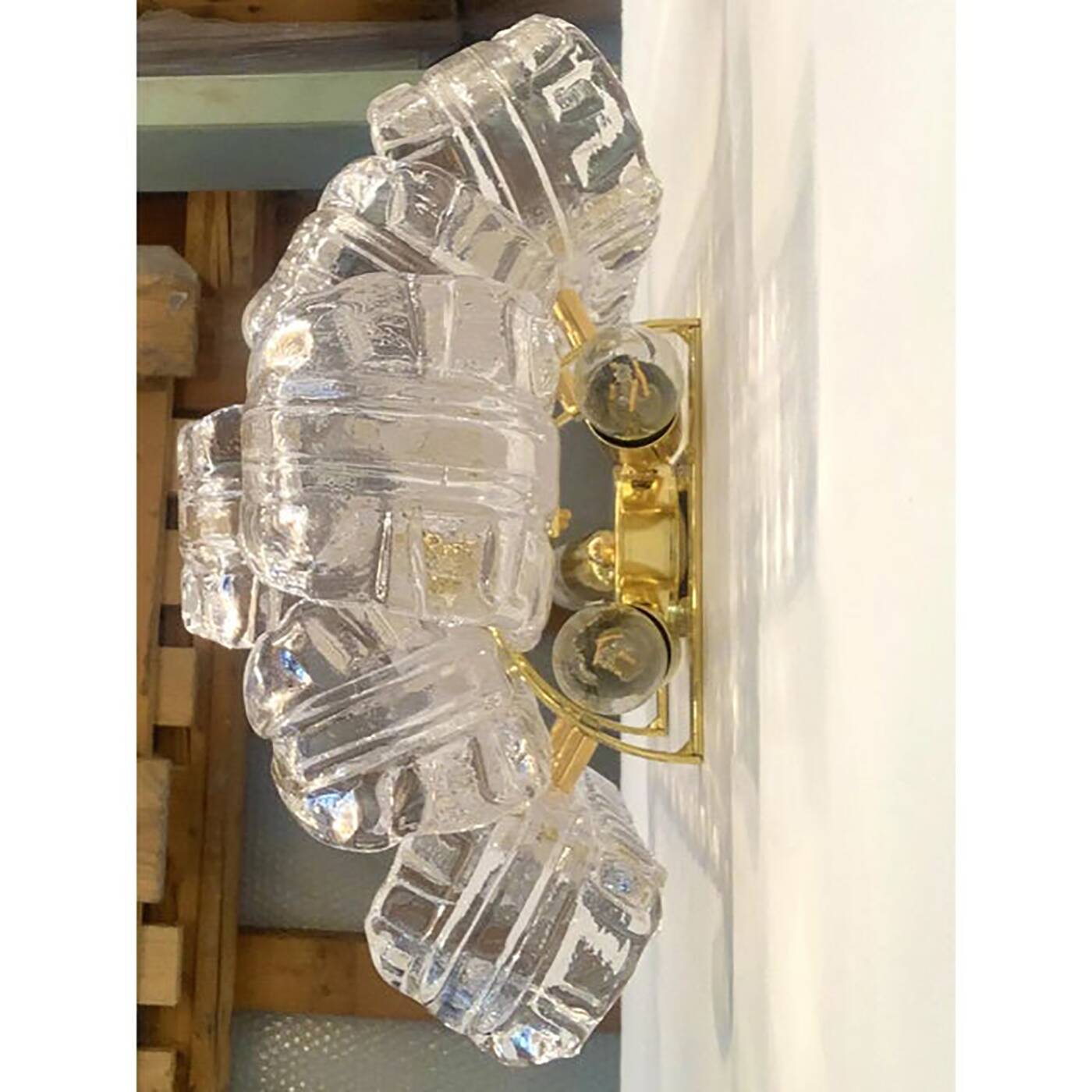 A Pair of Contemporary Transparent "Lingue" Murano Glass Wall Lamp in Barov