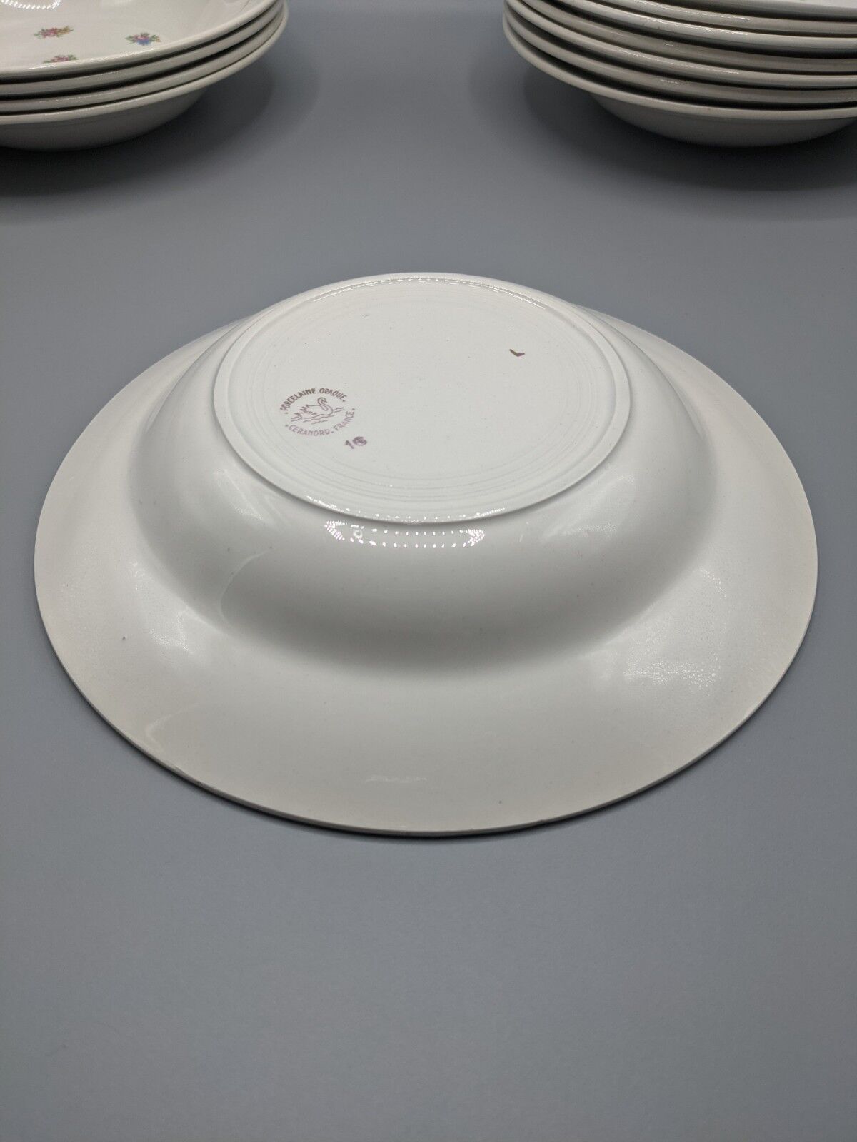 12 hollow porcelain plates, floral decoration and golden ledé - ∅: 23cm