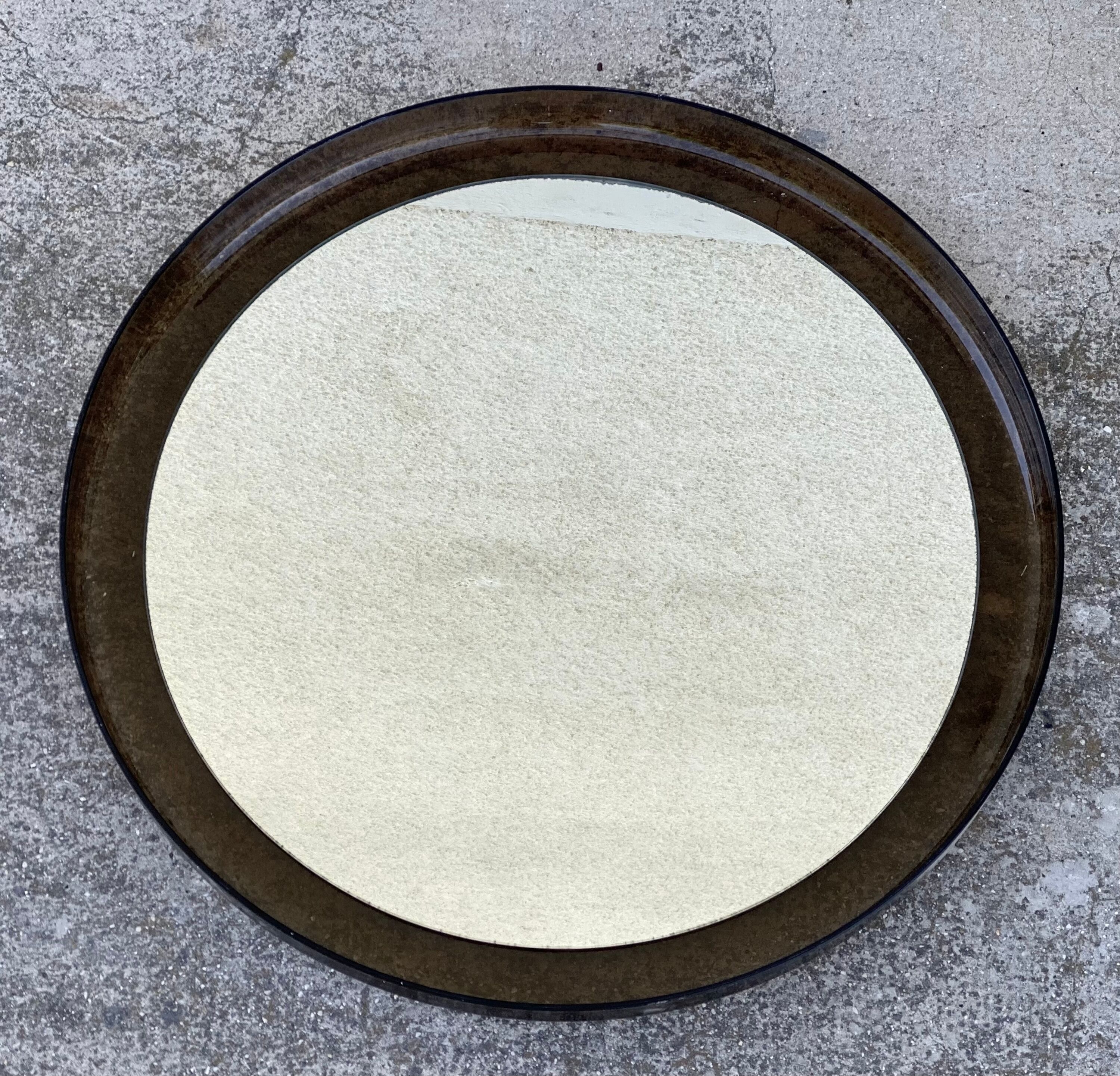 Vintage 1970 smoked Plexiglas round mirror