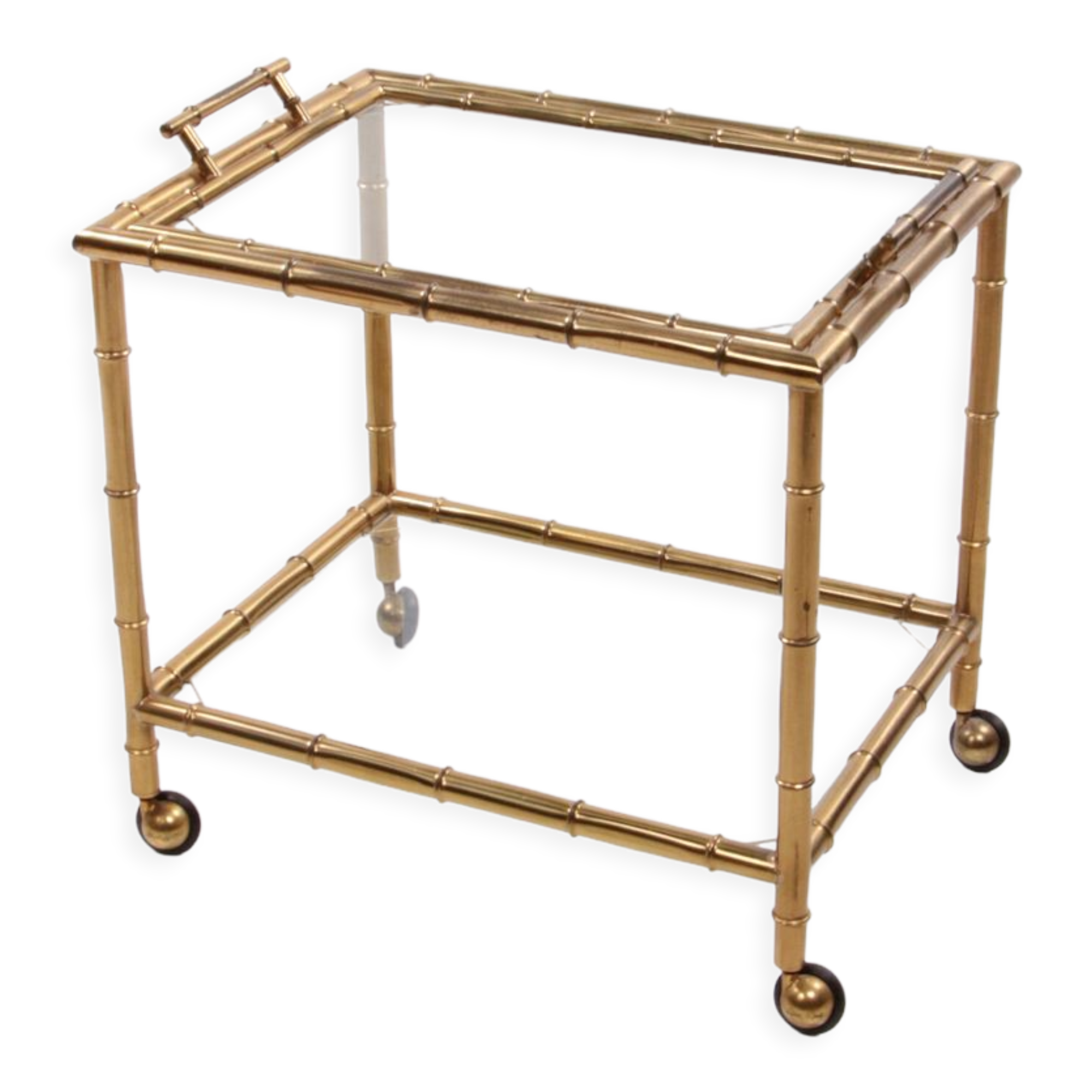 Bar trolley made of metal with bamboo motif with removable tray, 1970s