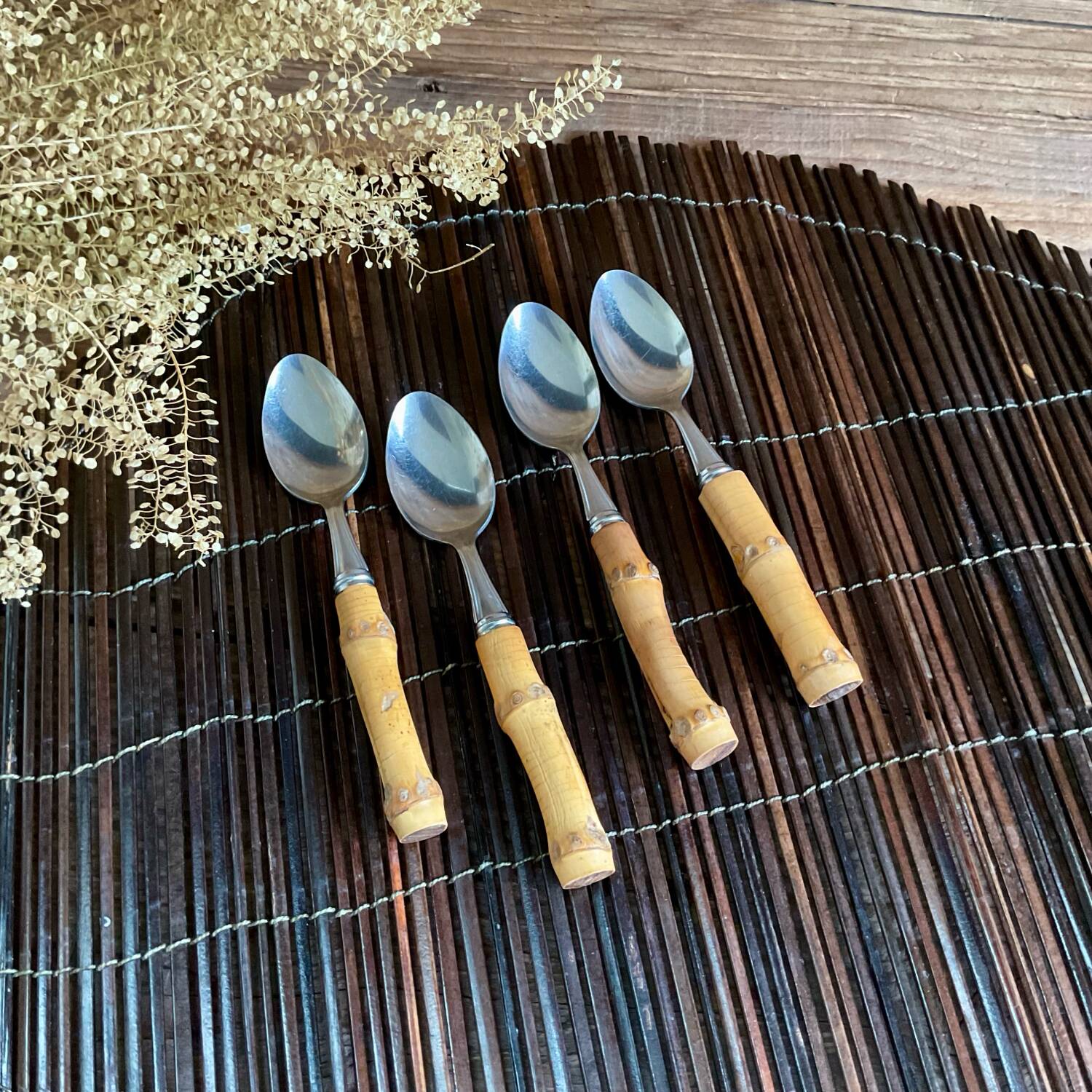 4 petites cuillères bambou vintage