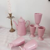 Coffee service, coffee pot and 5 pink mazagrans