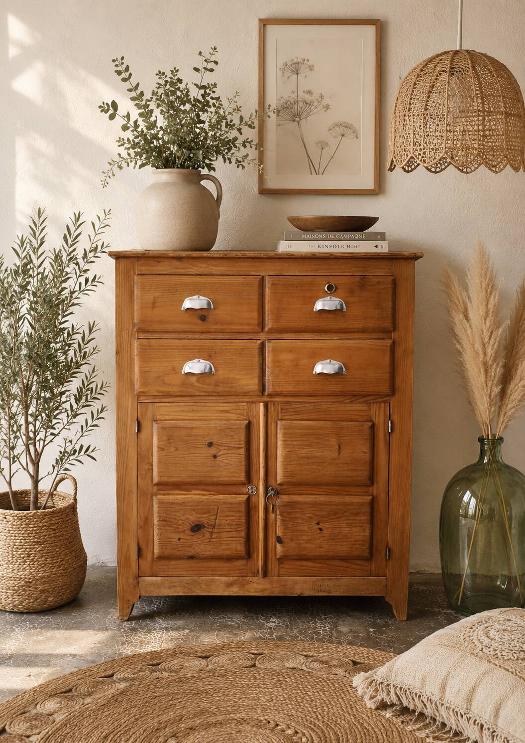 Small antique workshop furniture made of solid wood.