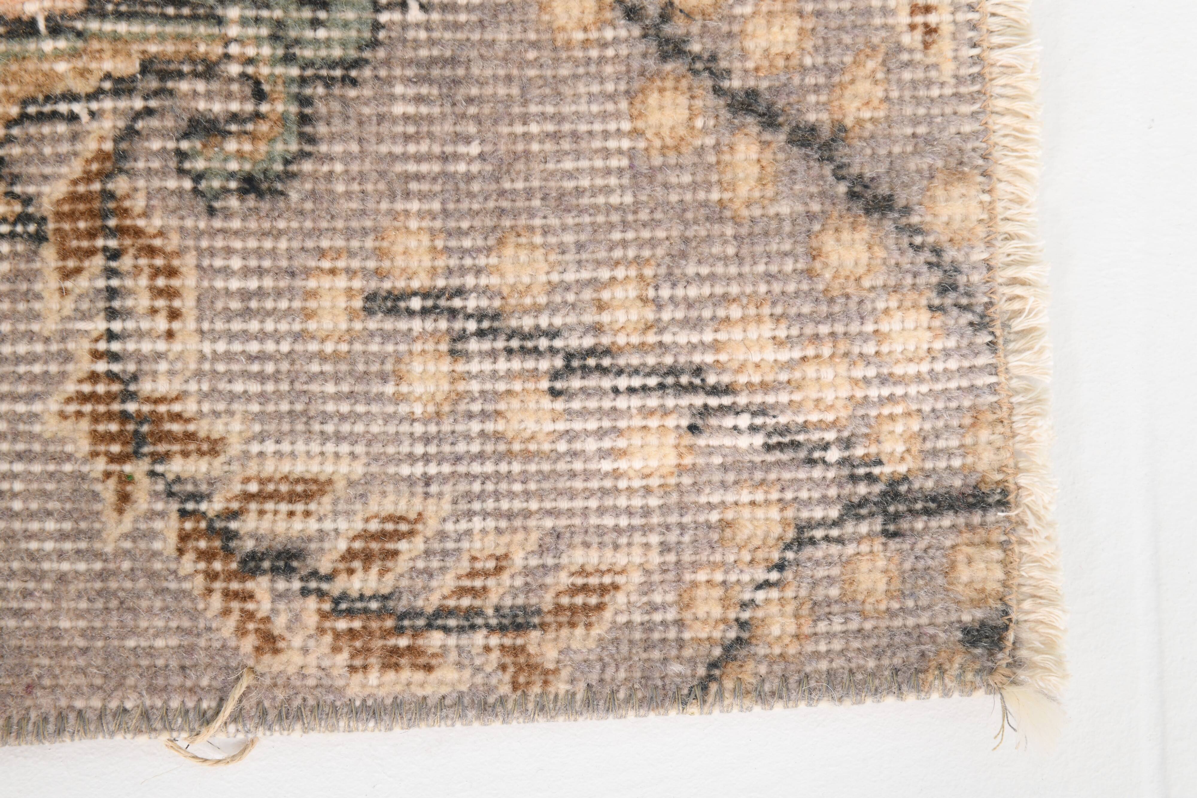 3x7 Cream & Brown Oriental Vintage Rug, 108x207Cm