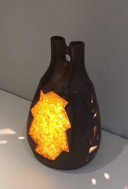 Ceramic and orange-yellow glass lamp