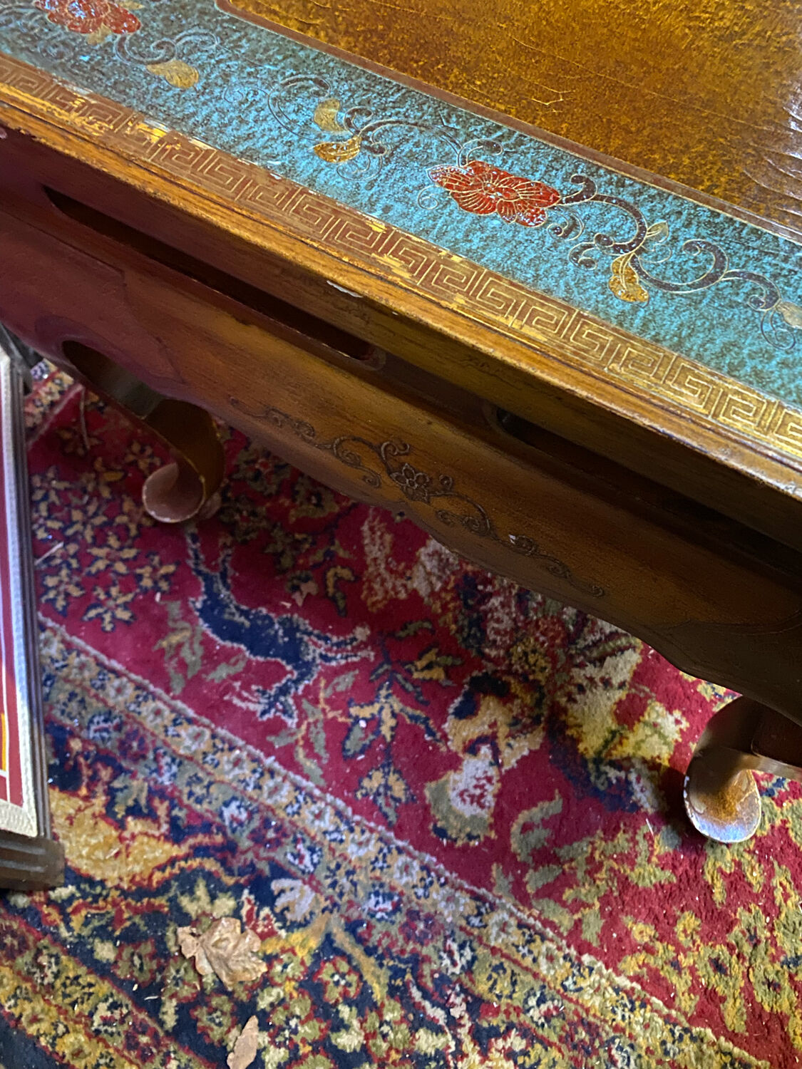 Chinese, Asian wooden coffee table nature peacock scene