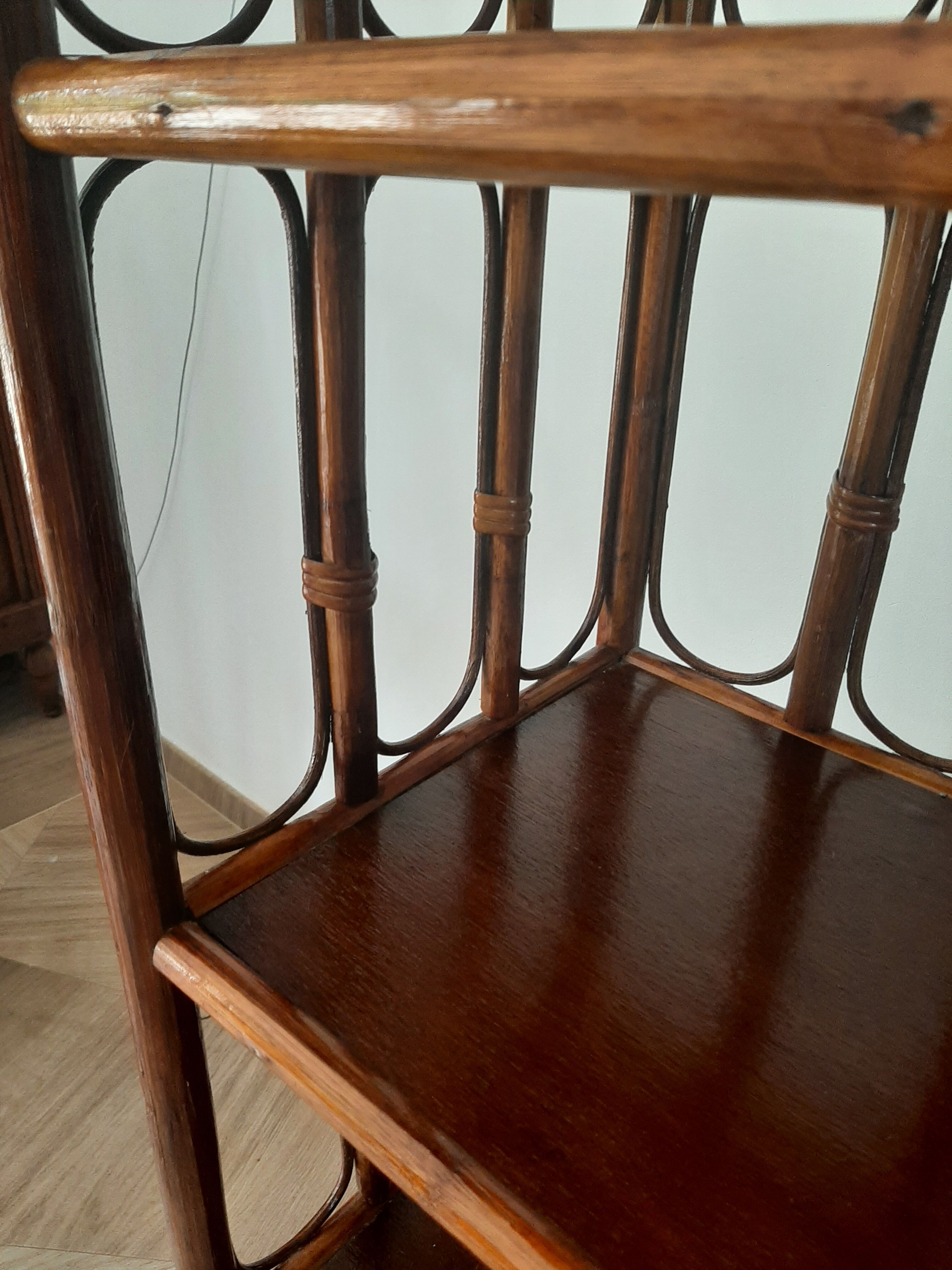 Vintage - set of 2 shelves of wooden floor, bamboo and rattan - 3 levels- retro 80s