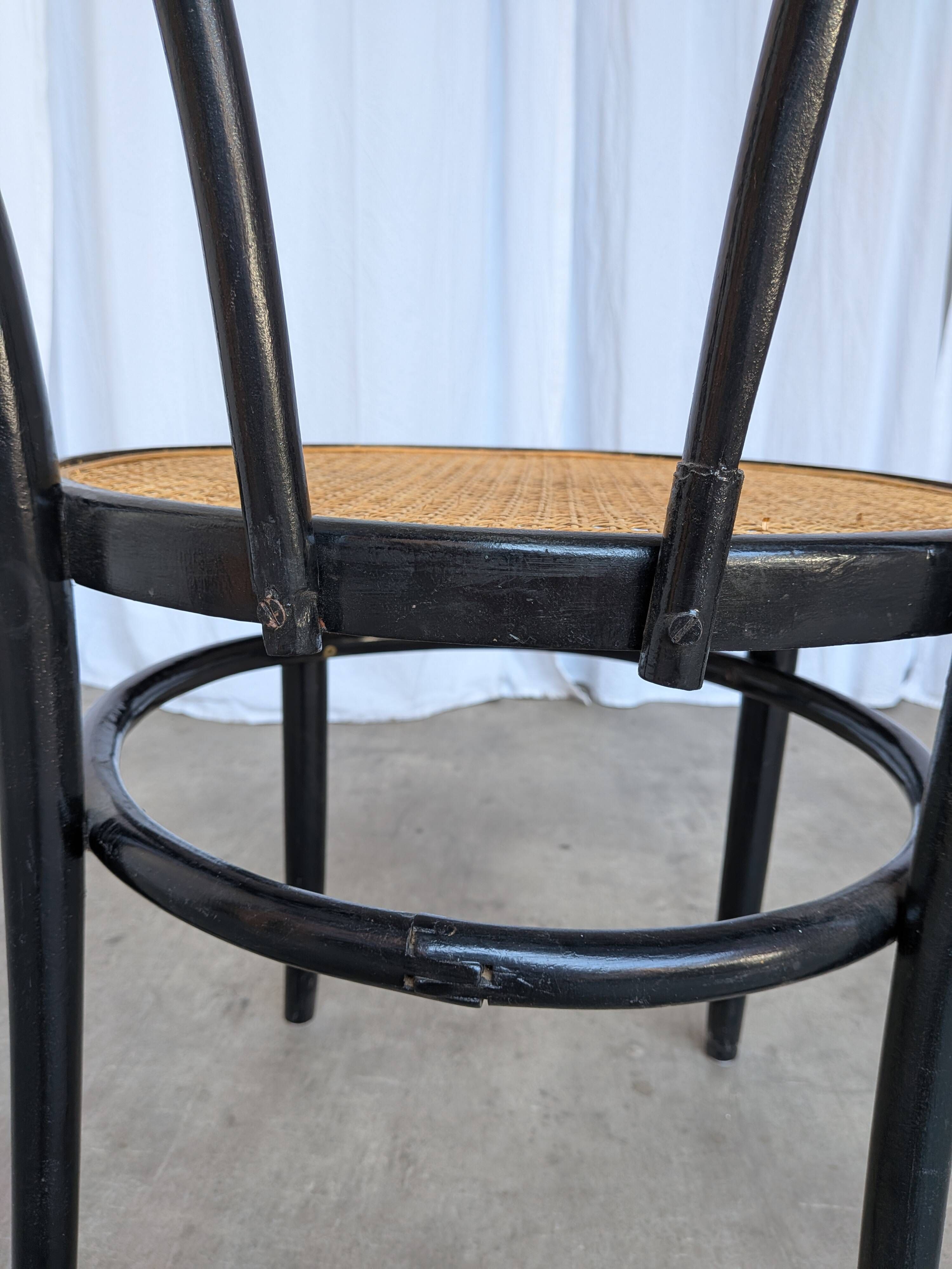 Mid-Century Thonet Style Dining Chair / Black Bentwood & Cane Seat Vintage