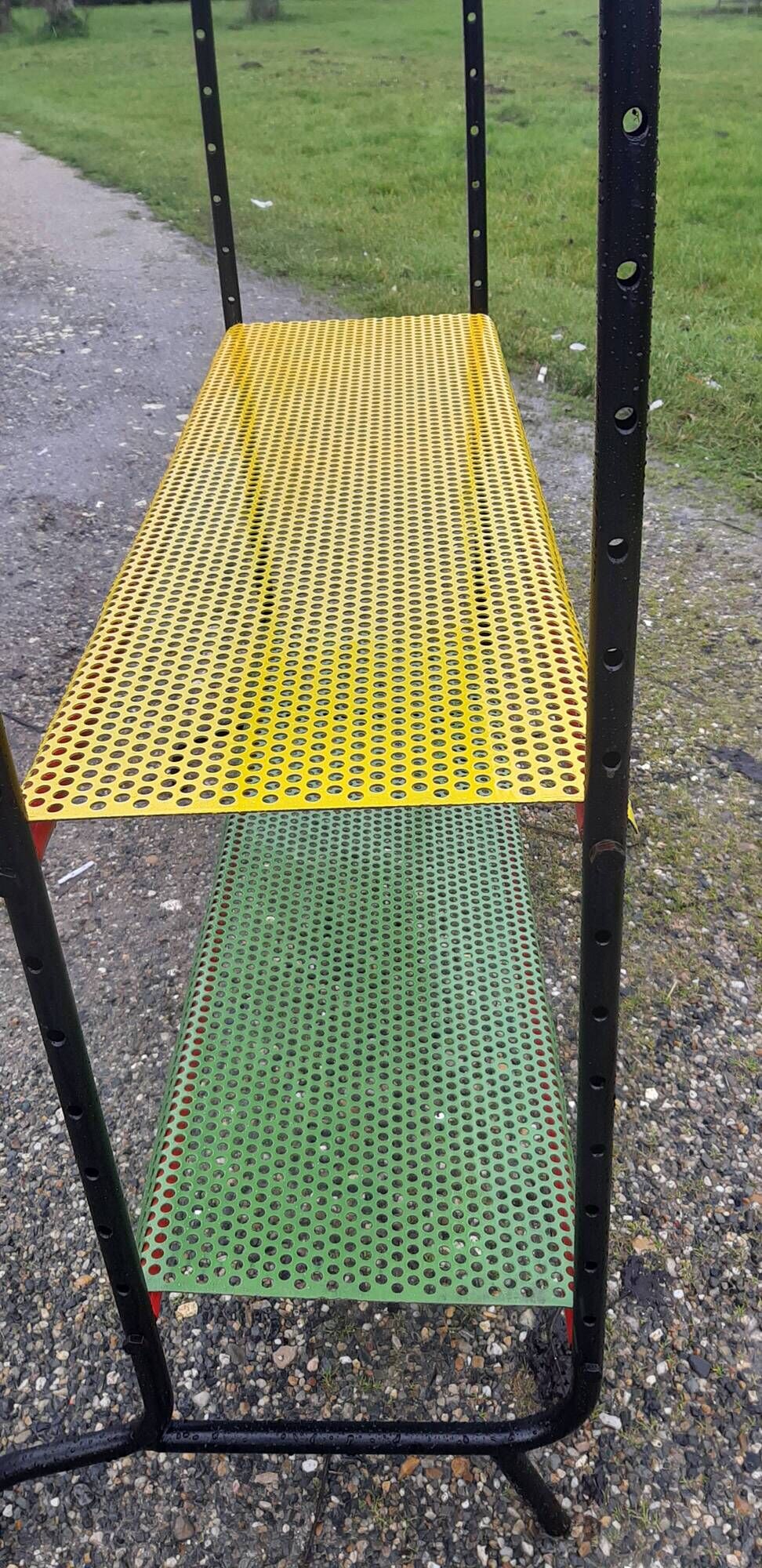 Vintage floor furniture perforated iron and metal