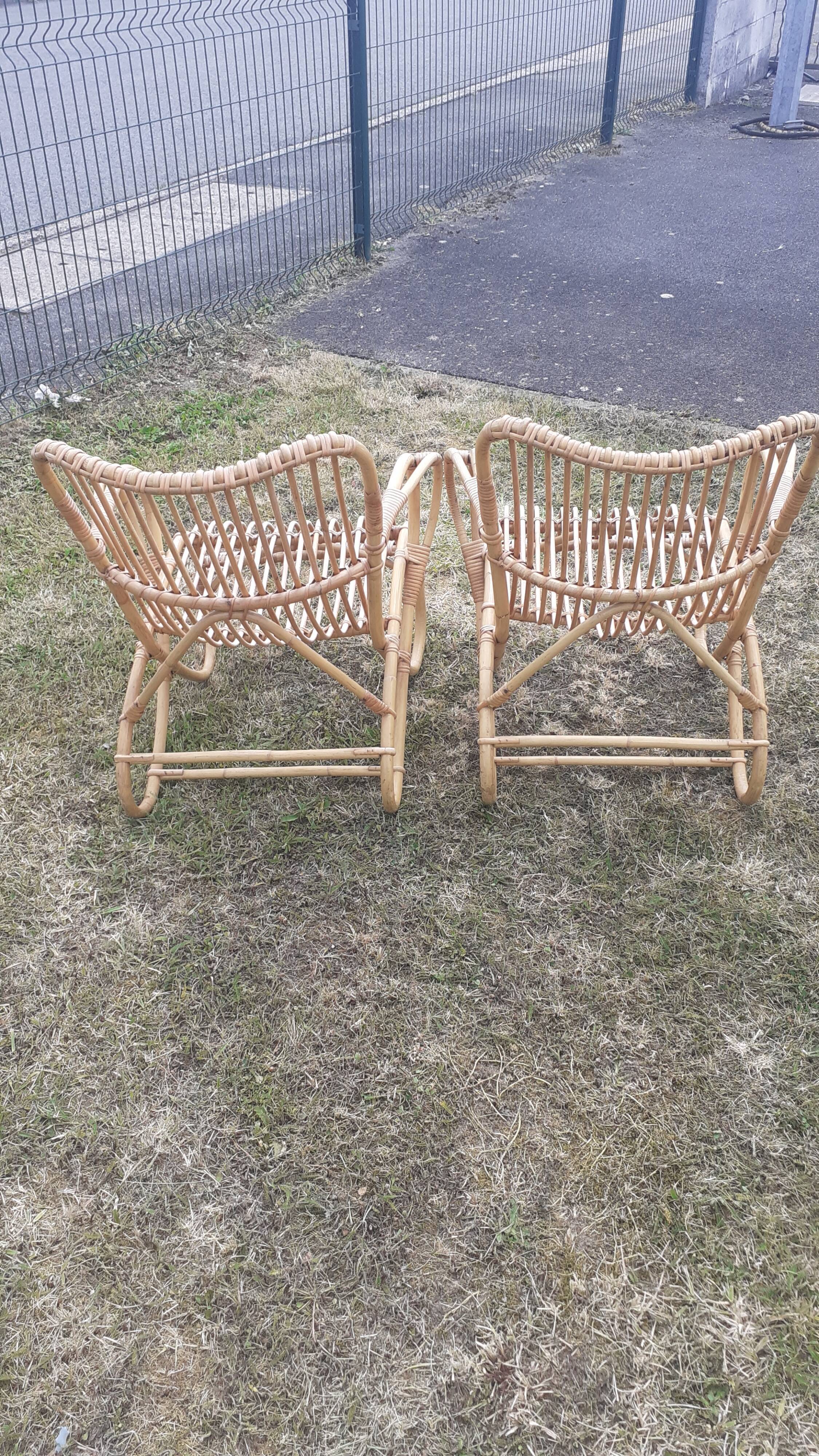 Rattan armchairs design Louis Sognot