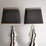 Sculptural Art Glass Murano Style Table Lamps, Black & White, 1960s, Set of 2