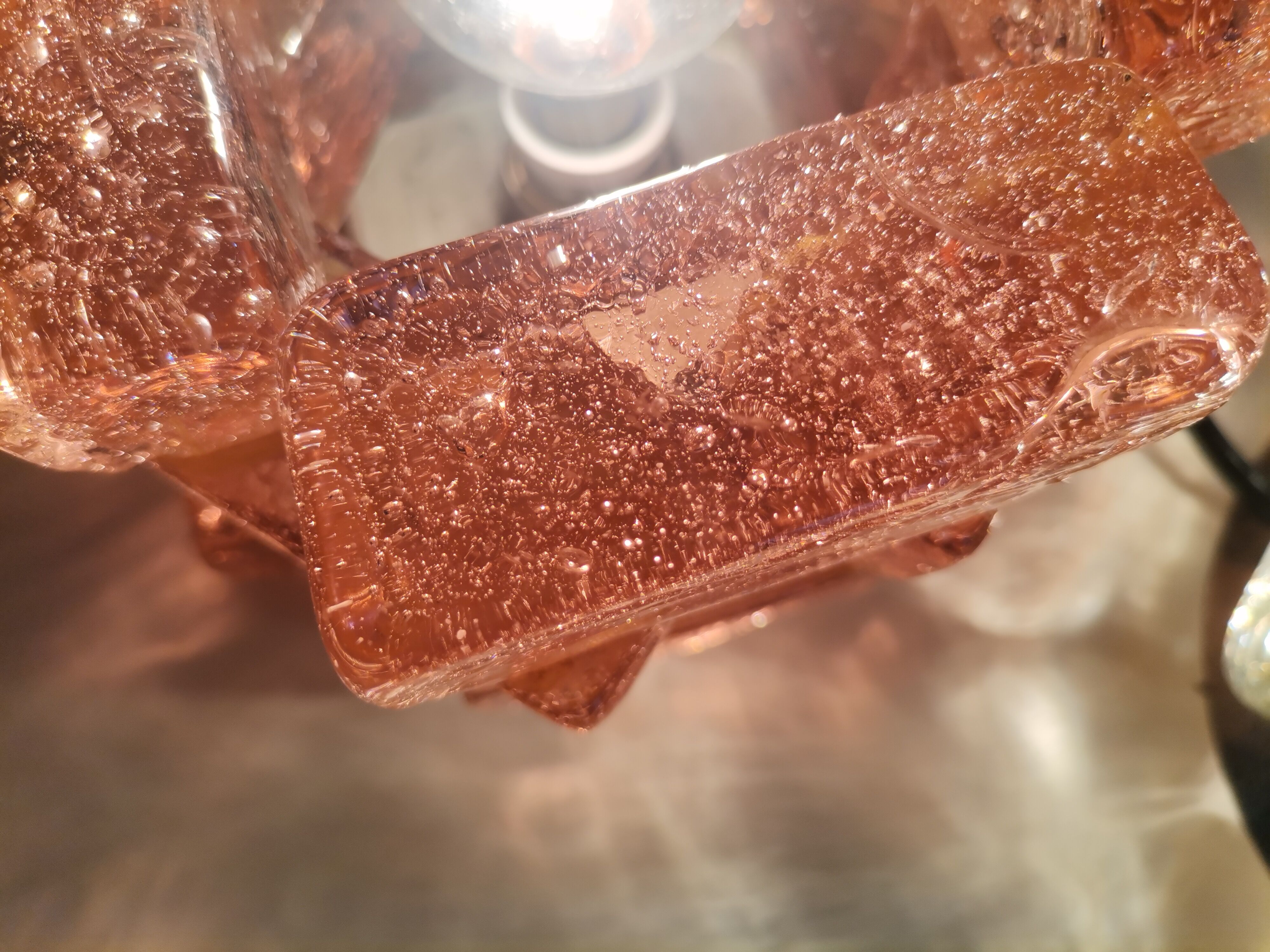 Brutalist solid bubble glass clear and red table lamps 1960s, set of 2