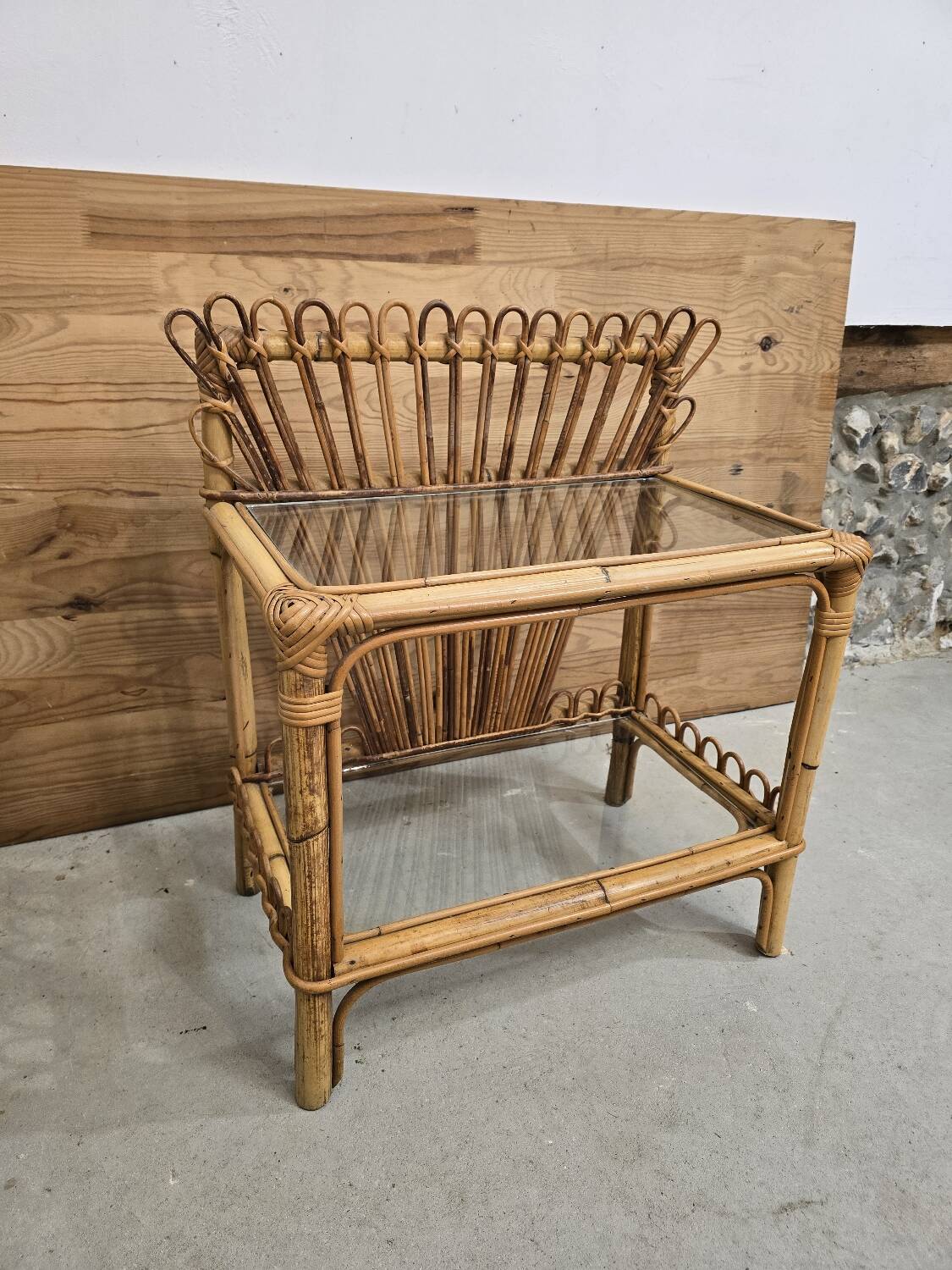 Rattan and glass side table 1960