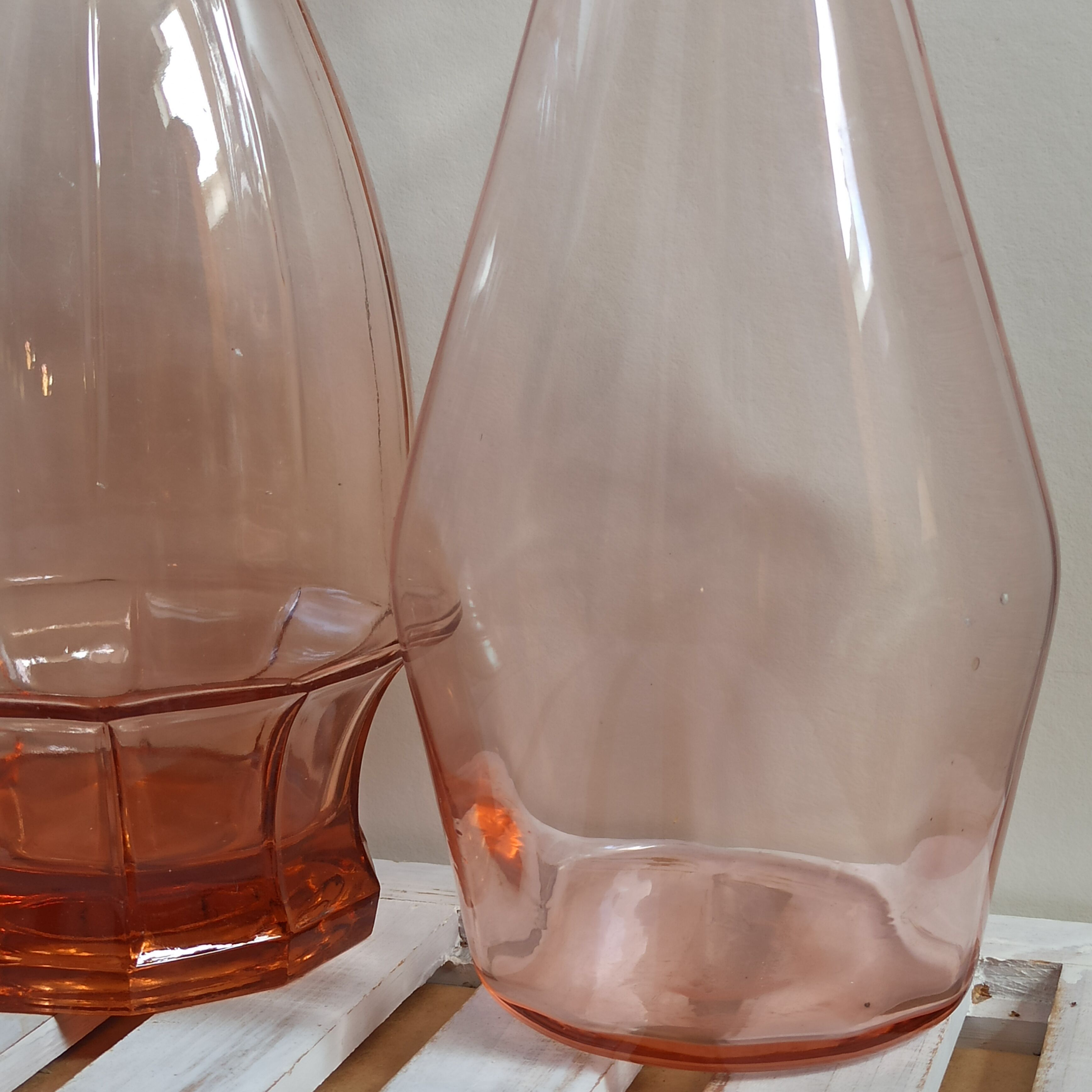 Vintage pink glass bottle vases