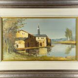 Original oil painting of a landscape, Italy 1960s, signed, framed.
