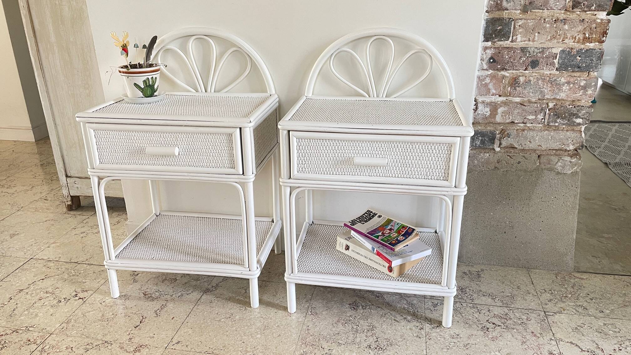 Pair of Vintage Rattan Bedside Tables
