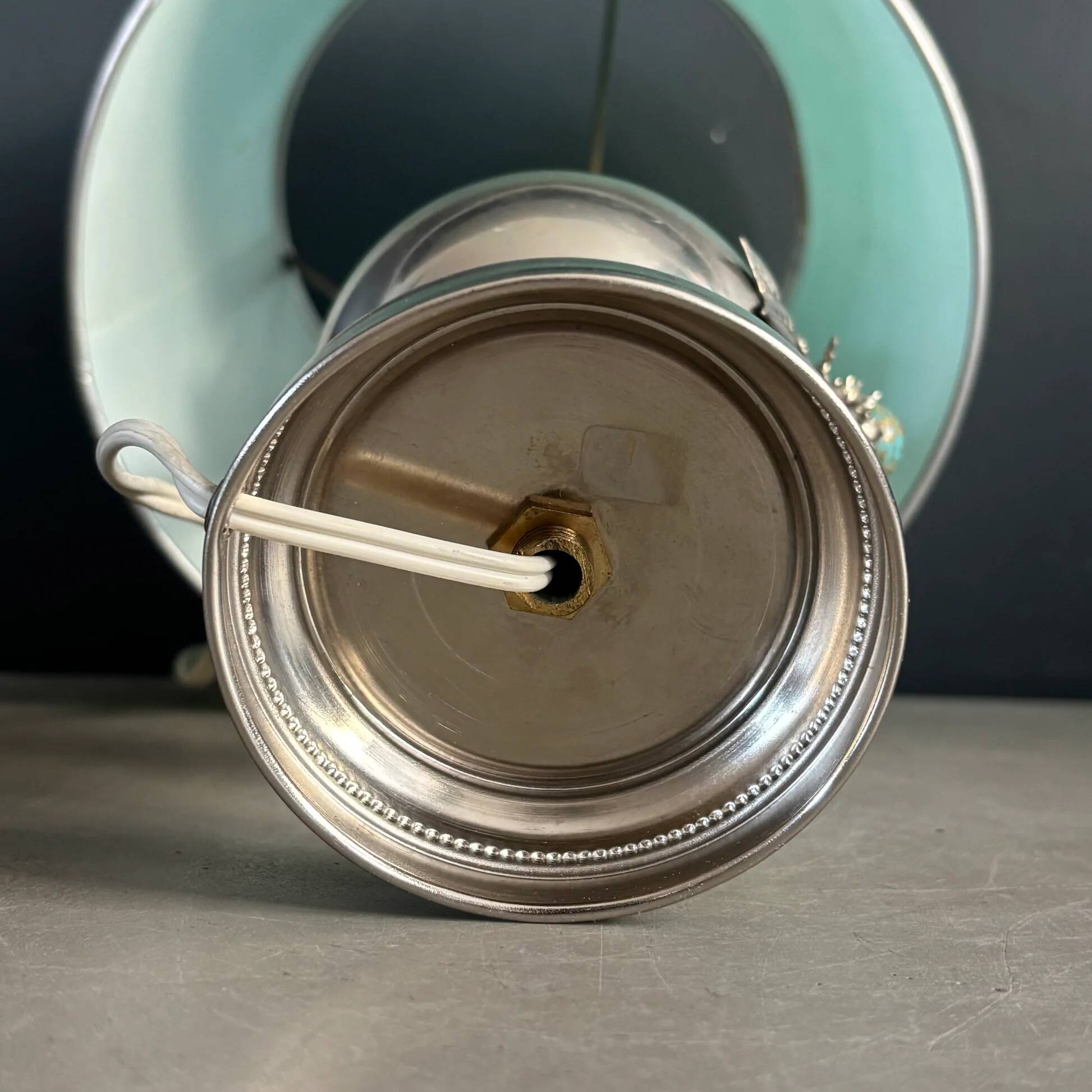 Chrome and turquoise metal table lamp