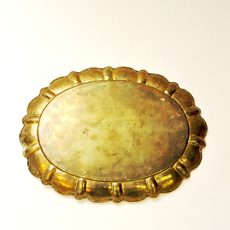 Swedish oval brass plate/tray by Lars Holmström, Arvika 1950s