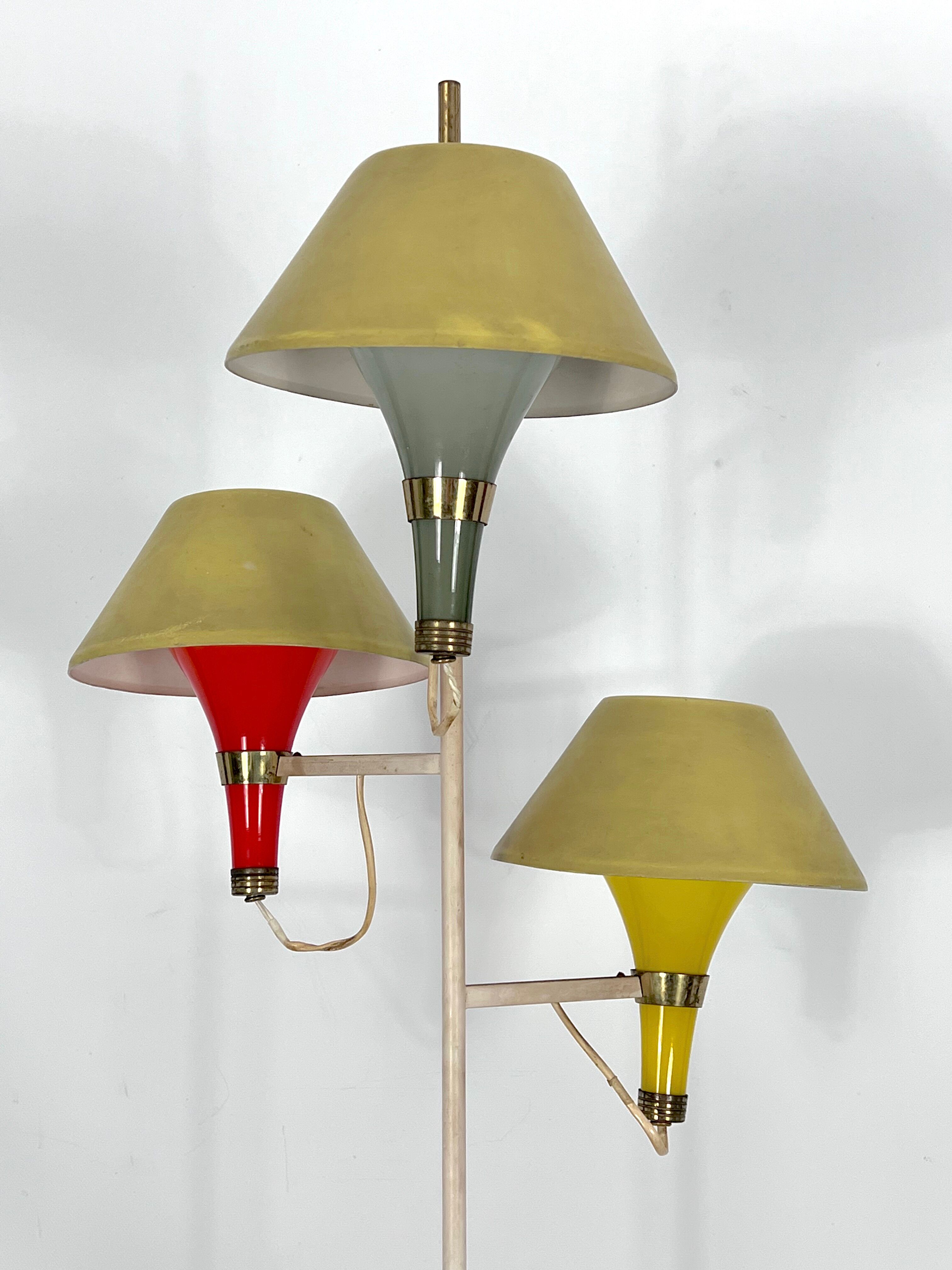 Mid-century Modern three arms floor lamp by Stilux Milano. Italy 1950s