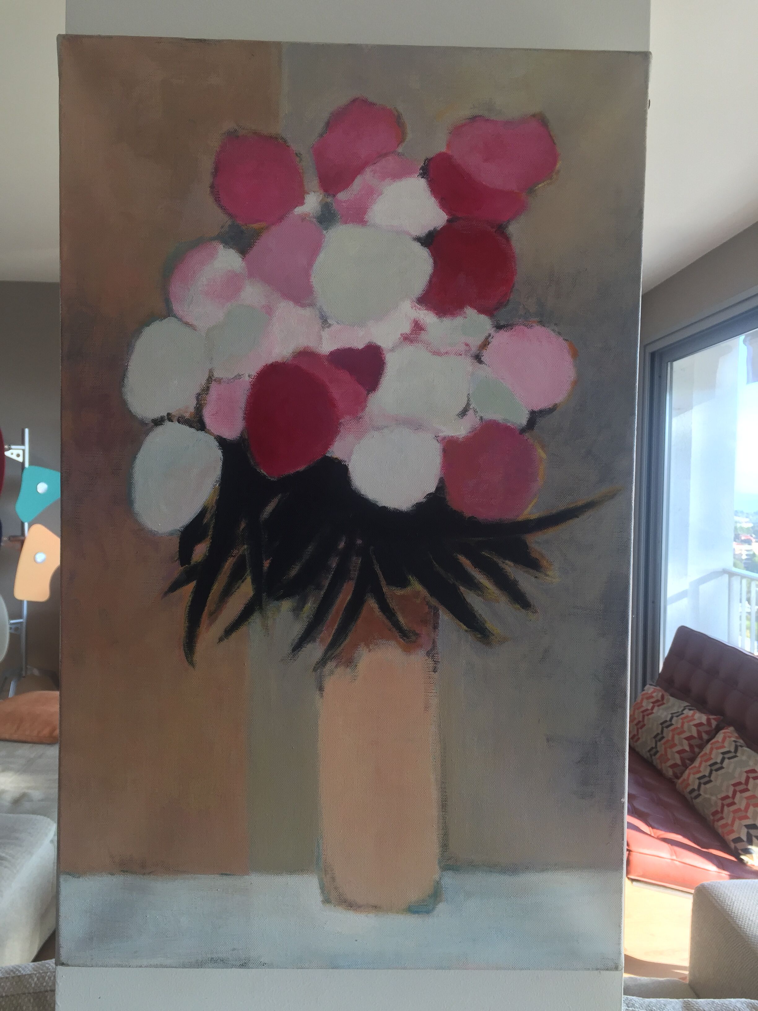 Beautiful bouquet of flowers on canvas