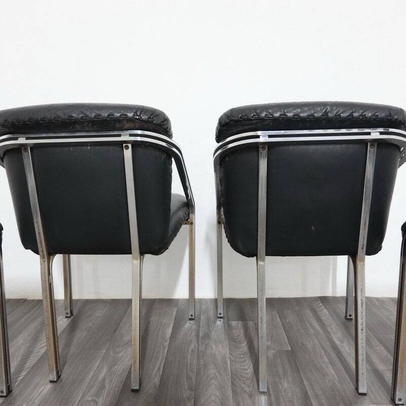 Dining Chairs with Steel and Leather by Mobil Girgi, 1970s, Set of 4