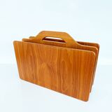 Vintage solid teak wood magazine rack Scandinavian 1960s