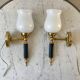 Pair of opaline and golden brass wall lamps art deco style 30s