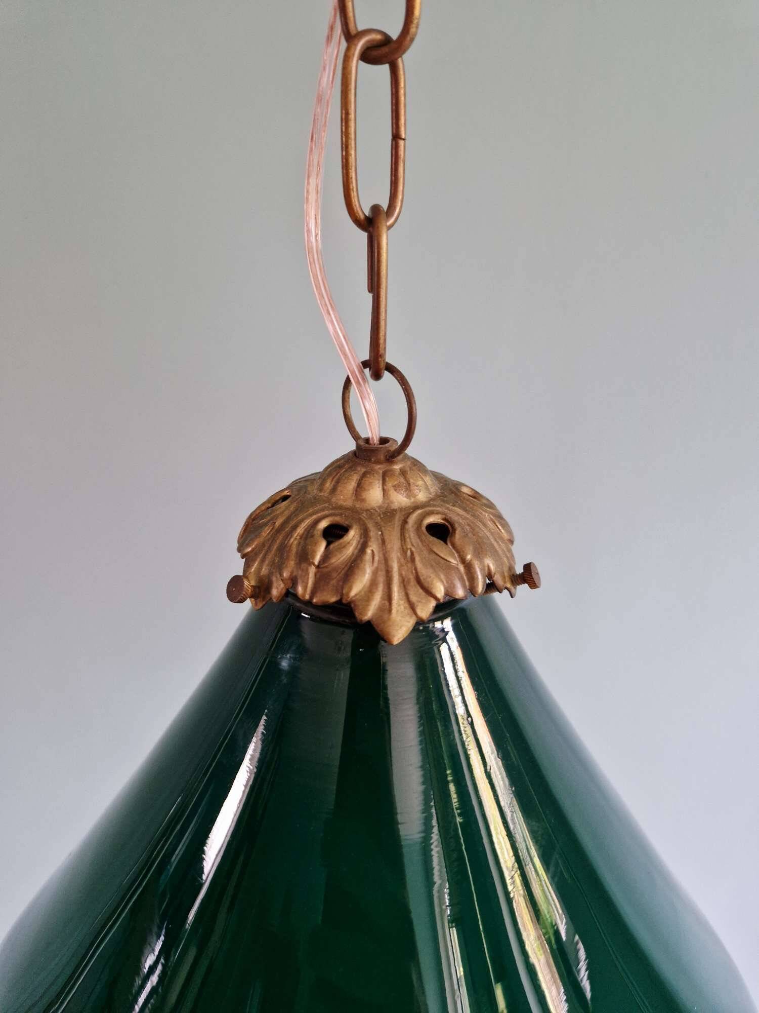 Art Deco conical green opaline pendant light, 1920s-30s