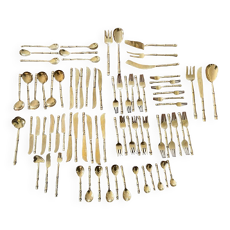 Housewife Table cutlery for 6 people. bamboo brass 78 pieces