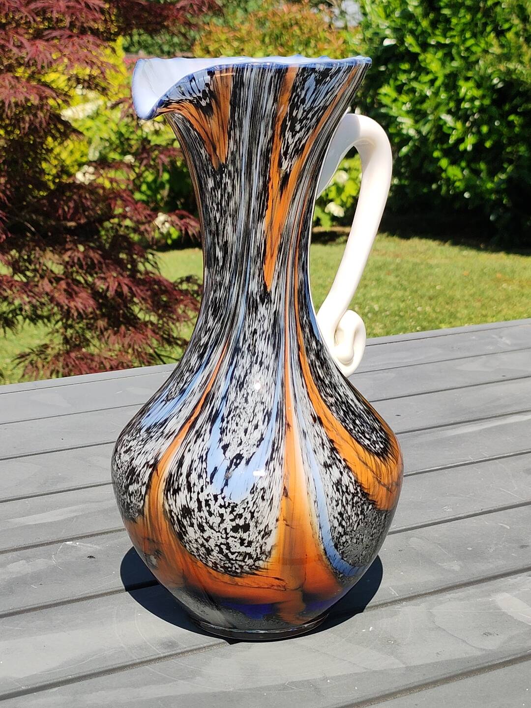 Murano Art Glass Carafe Vase/Carlo Moretti, Speckled Swirls