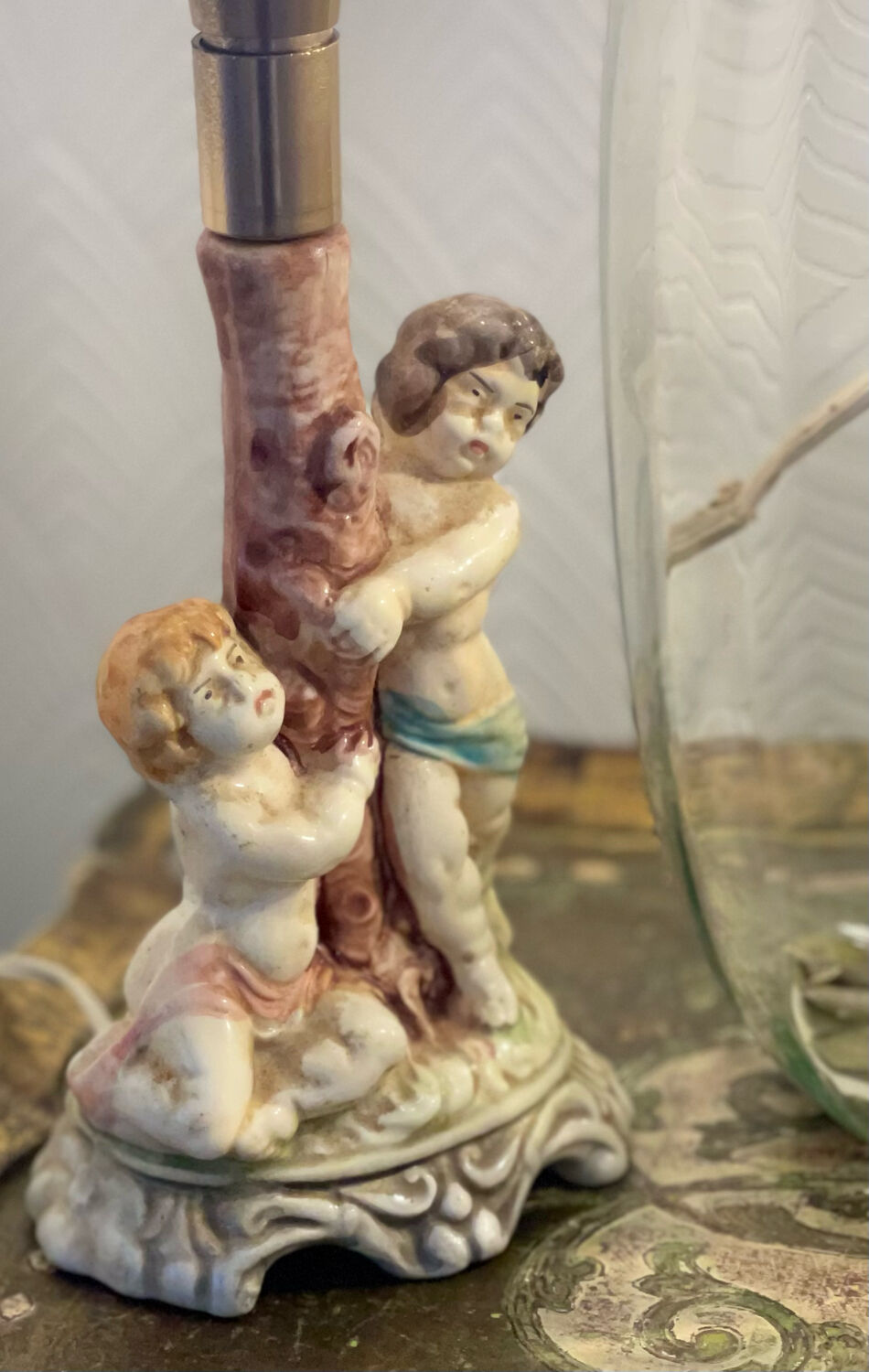 Duo of antique ceramic lamps.