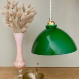 Vintage lampshade pendant light in green and white opaline