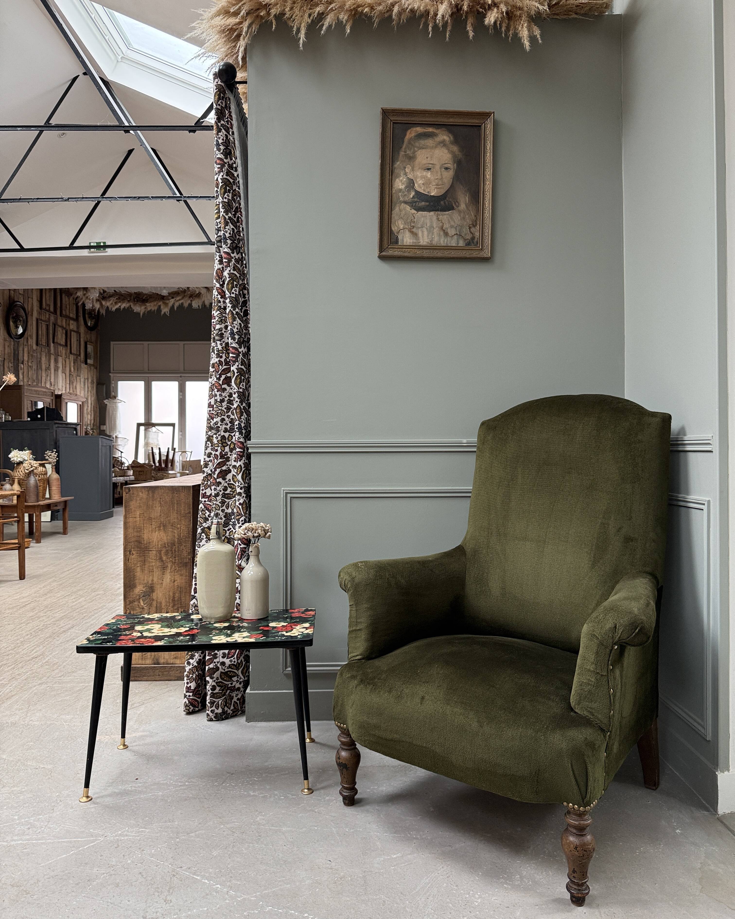 Green velvet tub chair